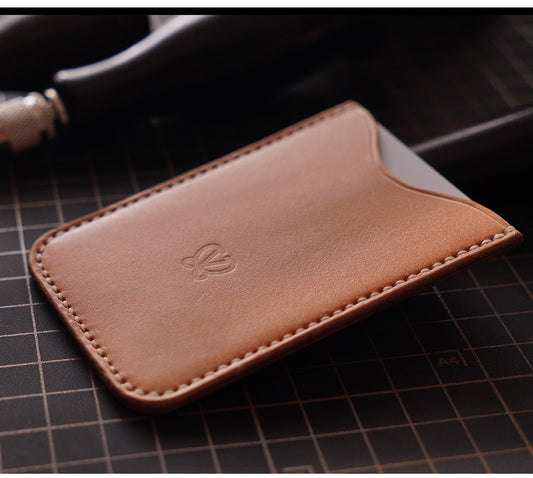 Handcrafted Italian Veg-Tanned Leather Minimalist Card Holder | Premium Vertical ID Sleeve