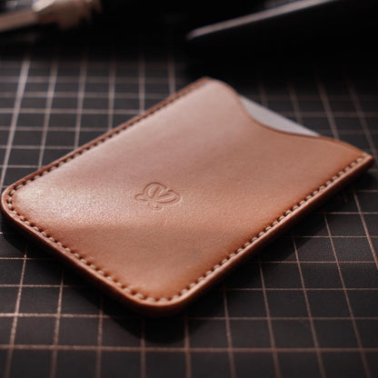 Handcrafted Italian Veg-Tanned Leather Minimalist Card Holder | Premium Vertical ID Sleeve