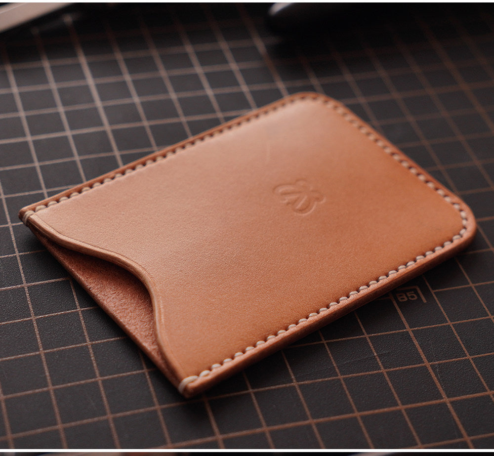 Handcrafted Italian Veg-Tanned Leather Minimalist Card Holder | Premium Vertical ID Sleeve