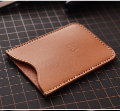Handcrafted Italian Veg-Tanned Leather Minimalist Card Holder | Premium Vertical ID Sleeve