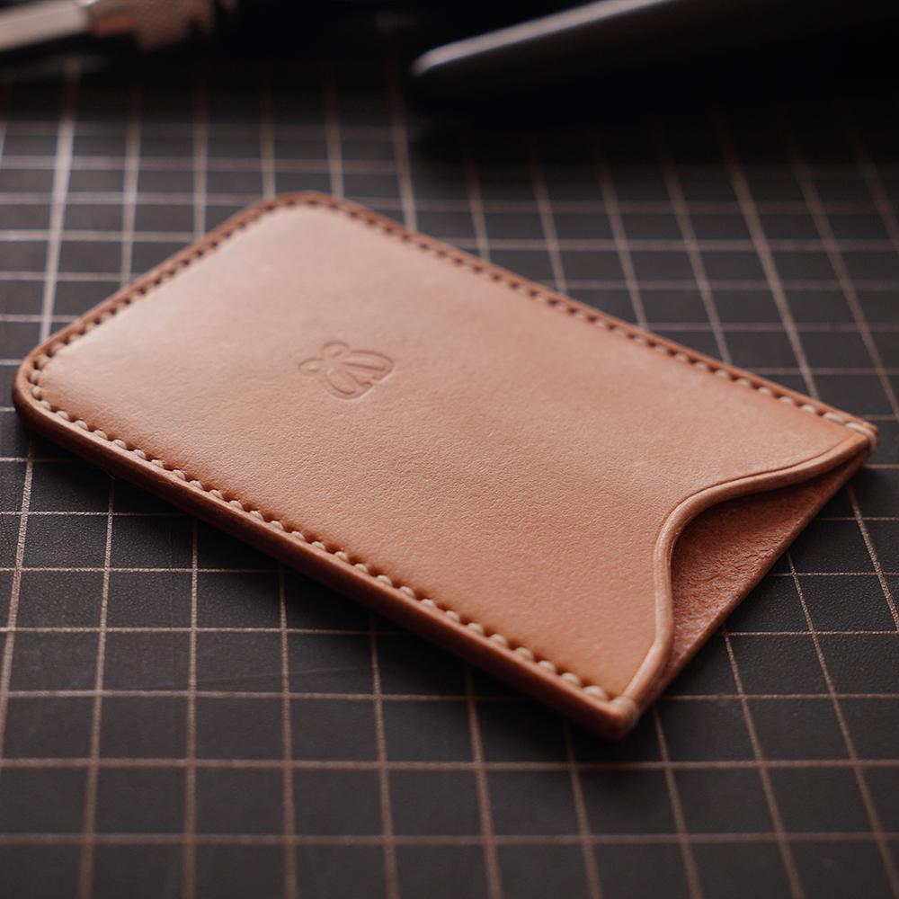 Handcrafted Italian Veg-Tanned Leather Minimalist Card Holder | Premium Vertical ID Sleeve