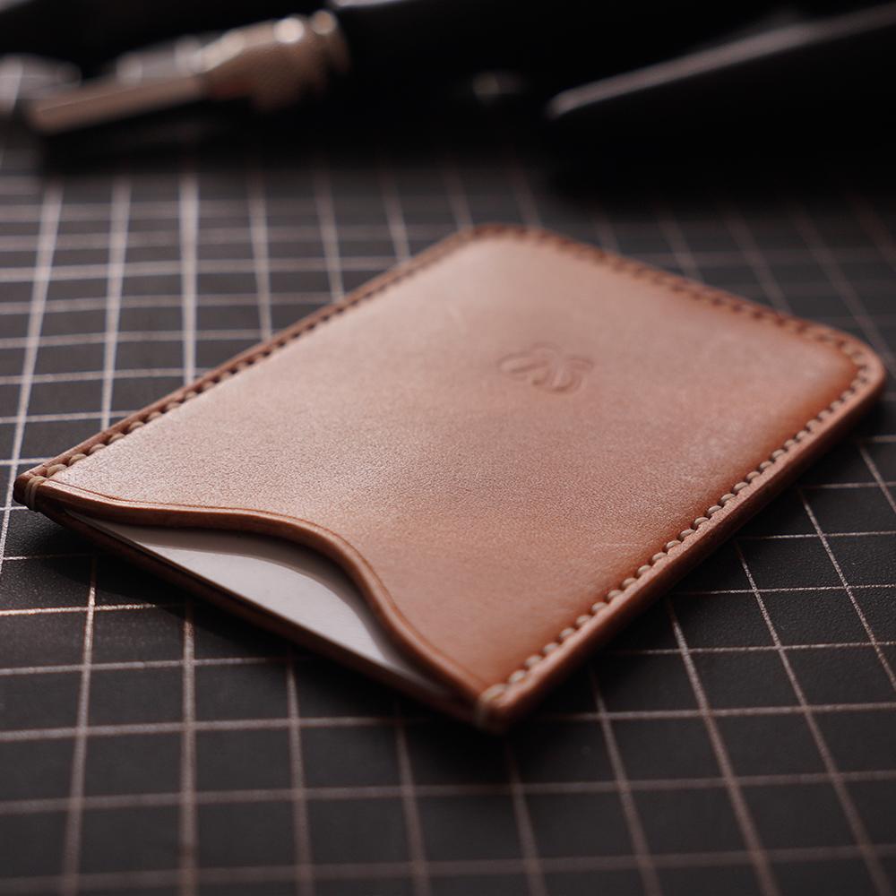 Handcrafted Italian Veg-Tanned Leather Minimalist Card Holder | Premium Vertical ID Sleeve