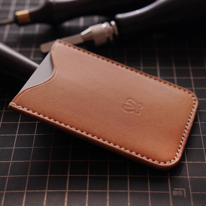 Handcrafted Italian Veg-Tanned Leather Minimalist Card Holder | Premium Vertical ID Sleeve